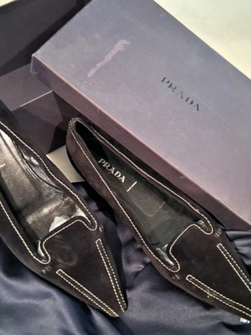 Prada Pointed Toe Suede Loafers in Black EU 41